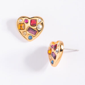 ✨ Aretes con Poste en Baño de Oro y Piedras de Colores✨