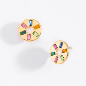 ✨ Aretes Circulares con Poste en Baño de Oro y Piedras de Colores 🌟