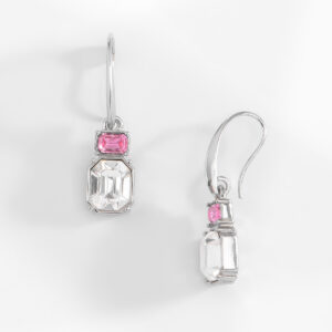 🌸✨ Aretes Octagonales en Baño de Platino con Piedra Rosa y Cristal 💎