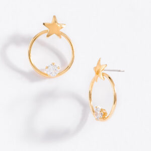 ✨ Aretes Medianos con Poste en Baño de Oro y Piedra Diamonice - Tono Cristal ✨