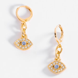 ✨ Aretes Ojito en Baño de Oro con Piedra Cristal y Azul Claro ✨