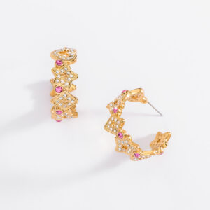 ✨ Arracadas Doradas con Piedras Rosa y Cristal ✨