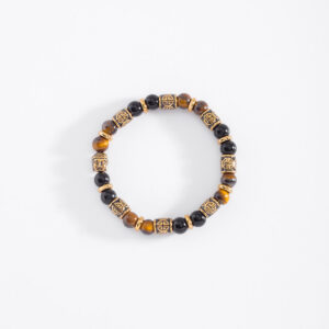 Pulsera Elegante con Esmalte Negro y Cuentas Café y Negro - Medida Única