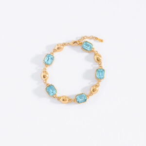 Pulsera de Oro con Piedra Aguamarina - 19 cm + 2 cm de Extensión